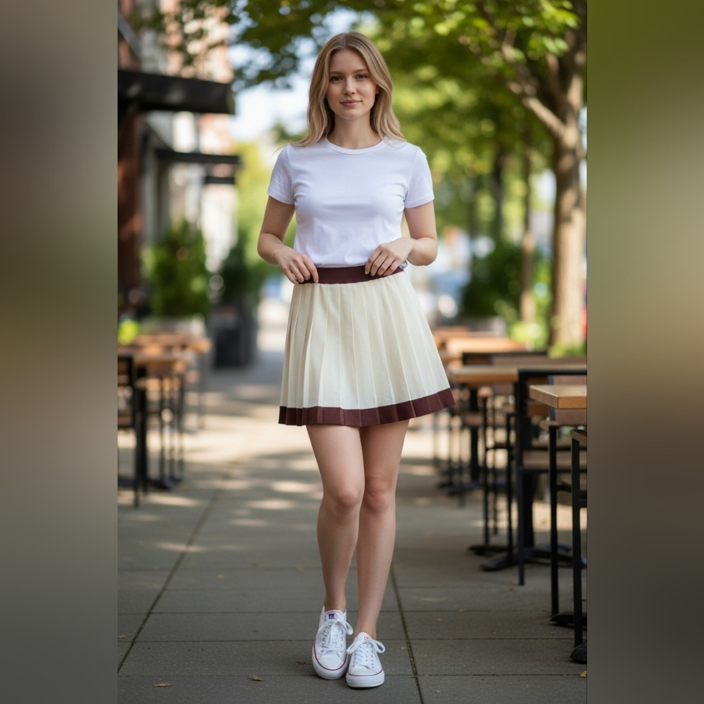 DAISEY Cream and Brown, Lime  OR D  Dark Green Pleated  Tennis Skirts.